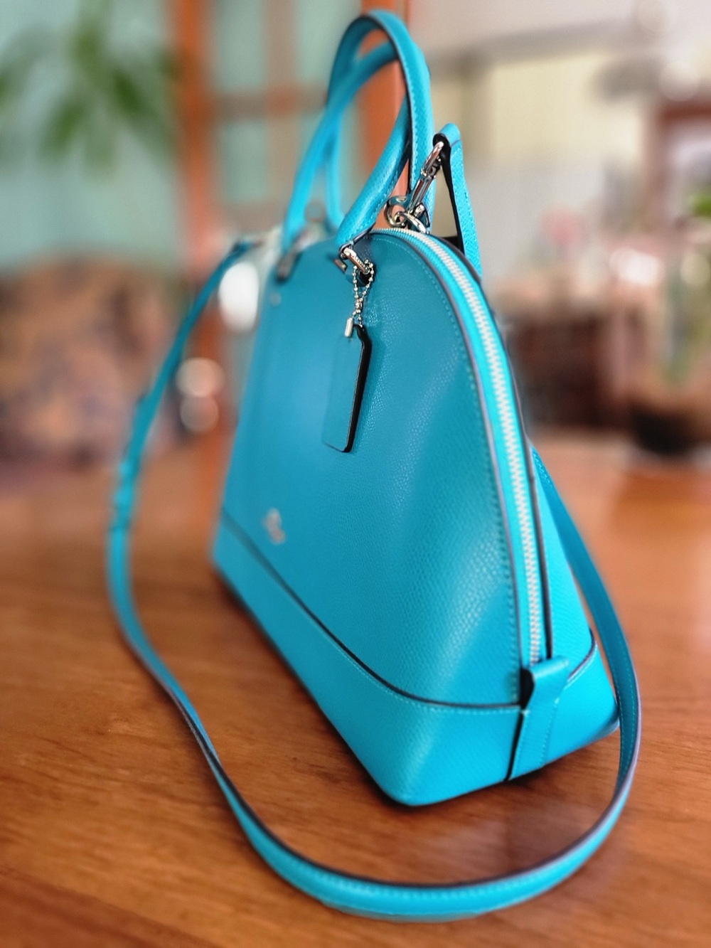 Coach Blue Leather Dome Satchel Crossbody Pebbled Leather NWOT -New Without Tags - Picture 6 of 13